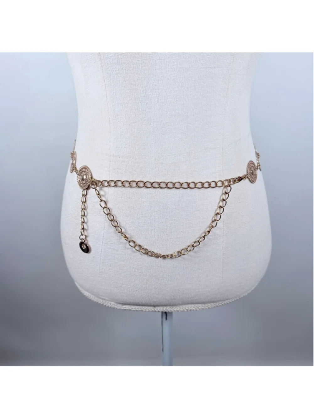 Boho Gold Metal Concho Chain Link Belt Western Cowgirl Statement One Size OS